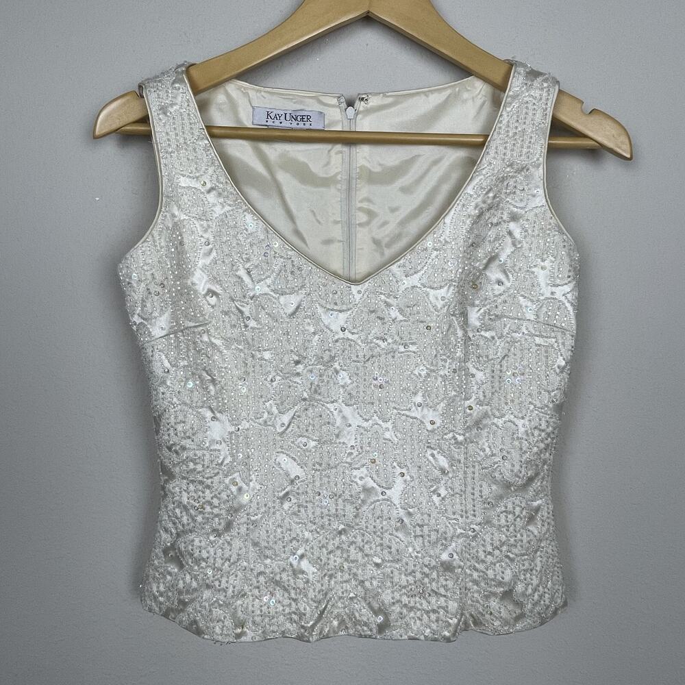 Kayunger New York Vintage Beaded Y2K Top Size 4 Ivory Fairycore Ethereal Sleevel